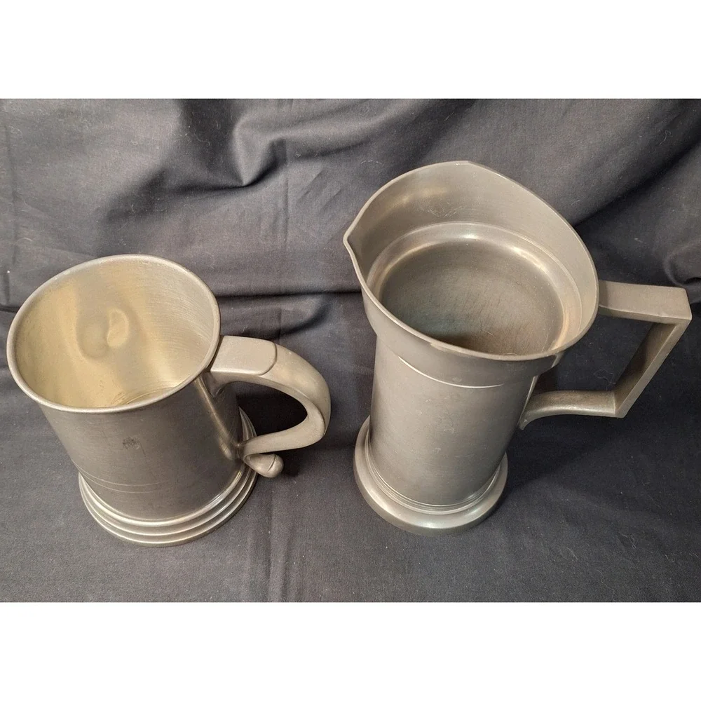 Royal‎ Holland KMD Daalderop Pewter Pitcher & Woodbury Pewterers Beer Stein Set